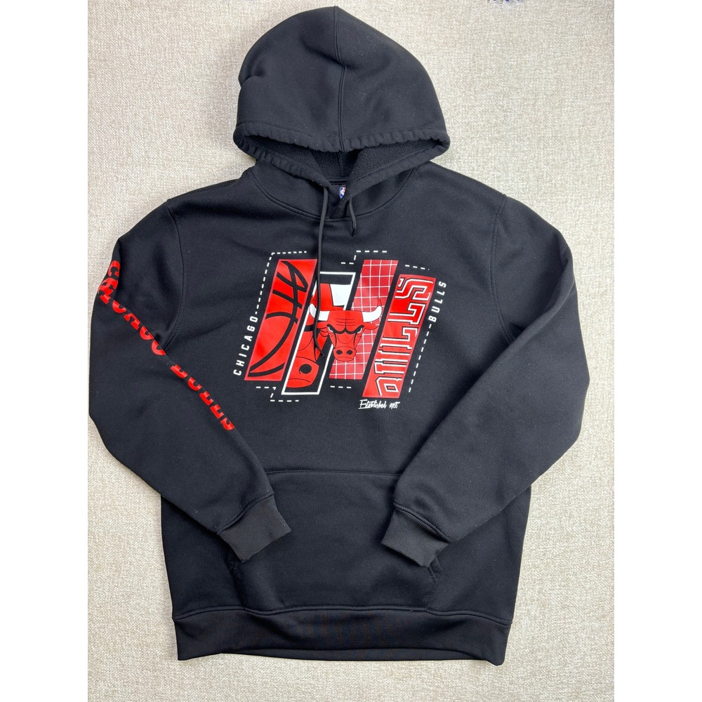 NBA Chicago Bulls Hoodie Mens Large Black Graphic Fleece Sweatshirt